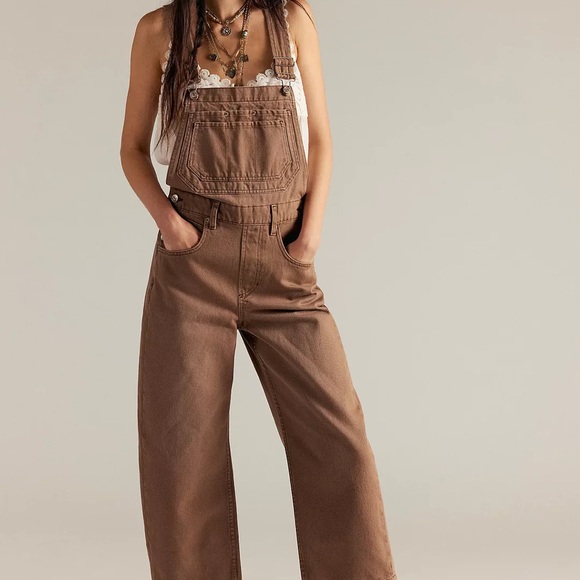 Free People Pants - $250 FREE PEOPLE Chocolate Brown Denim Deep Trance Overall Jumpers Large New